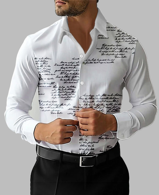 Business Turndown Collar Letter Print Long Sleeve Shirt