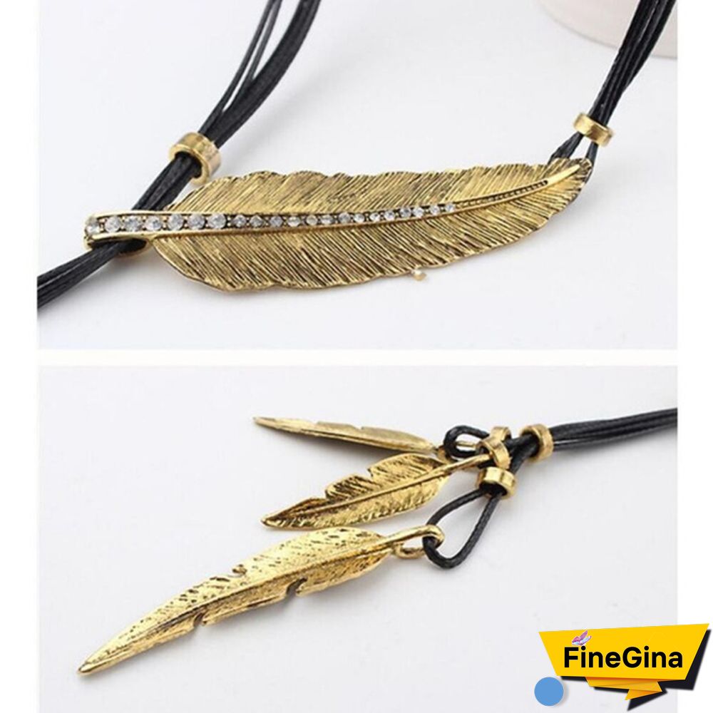 Women's Fashion Stainless Steel Feather Tree Leaf Pendant Necklace Multilayer Necklace Clavicle Chain Sweater Chain Jewelry Accessories