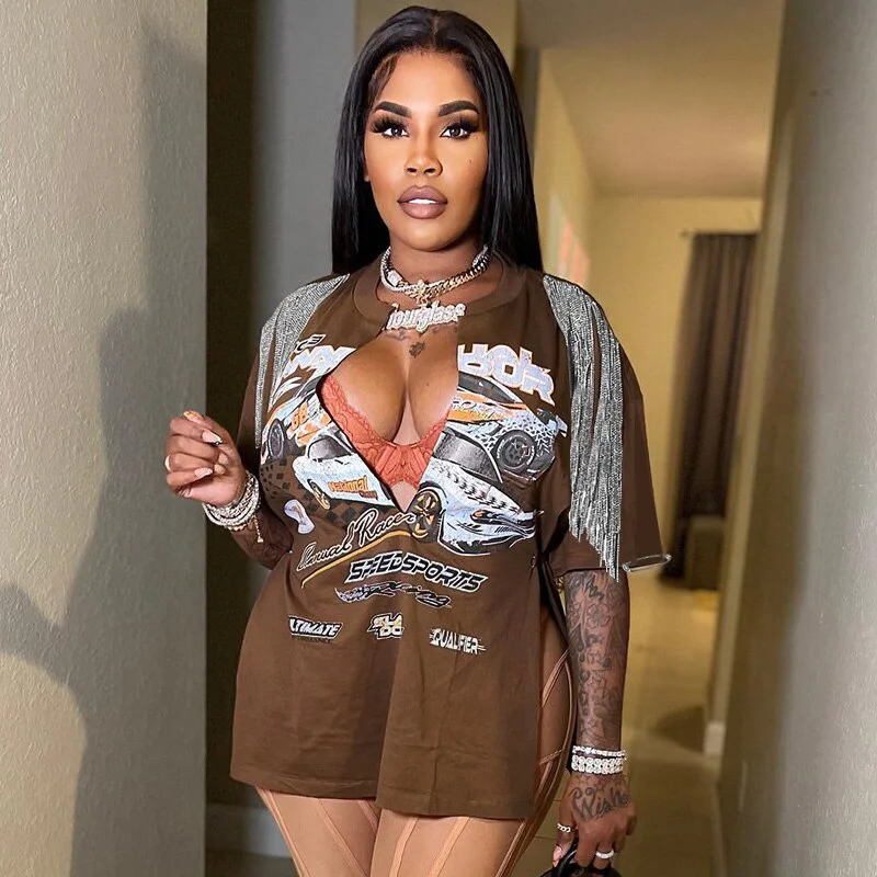 Hugcitar V Neck Letter Print Short Sleeve Graphic T Shirt Tops Tees Blouse 2022 Summer Clothes Wholesale Items Streetwear