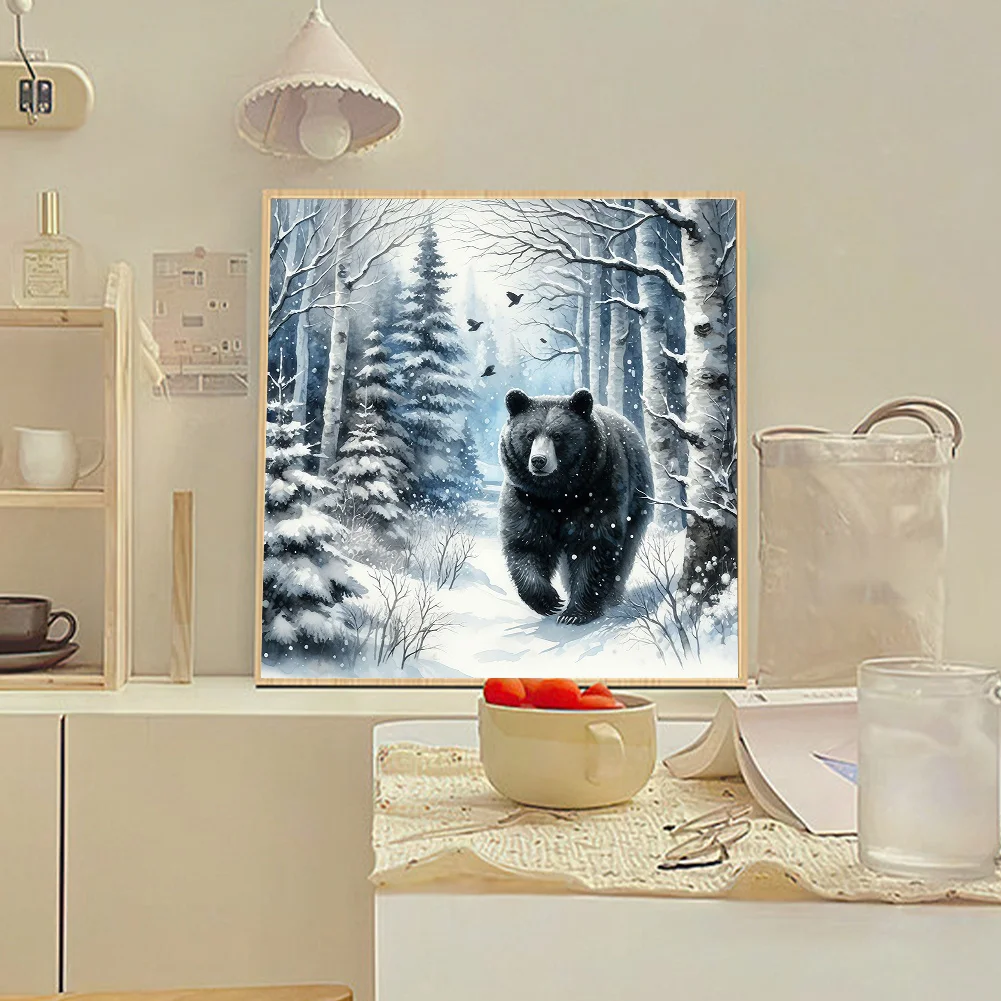 Diamond Painting - Full Round Drill - Winter Black Bear(Canvas|30*30cm)