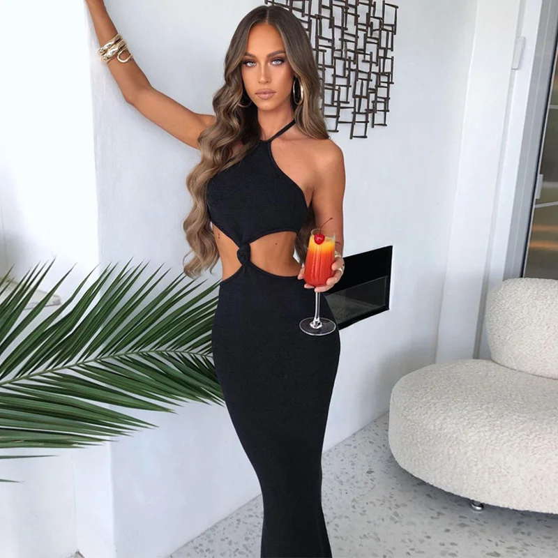2023 Sleeveless Hollow Out Backless Slip  Maxi Dress Summer Women Fashion Streetwear  Clothing