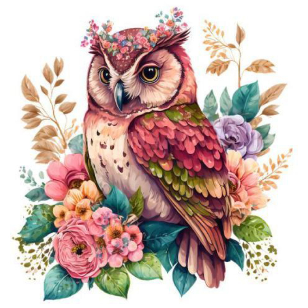Flower With Red Owl 30*30CM(Canvas) Full Round Drill Diamond Painting gbfke