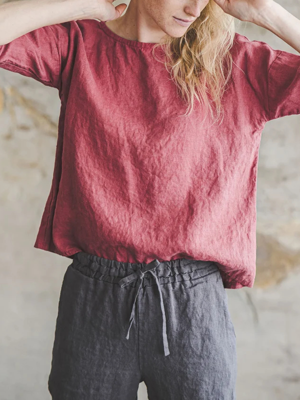 Daily Solid Color Pullover Simple Linen Shirt tjj Shicloths