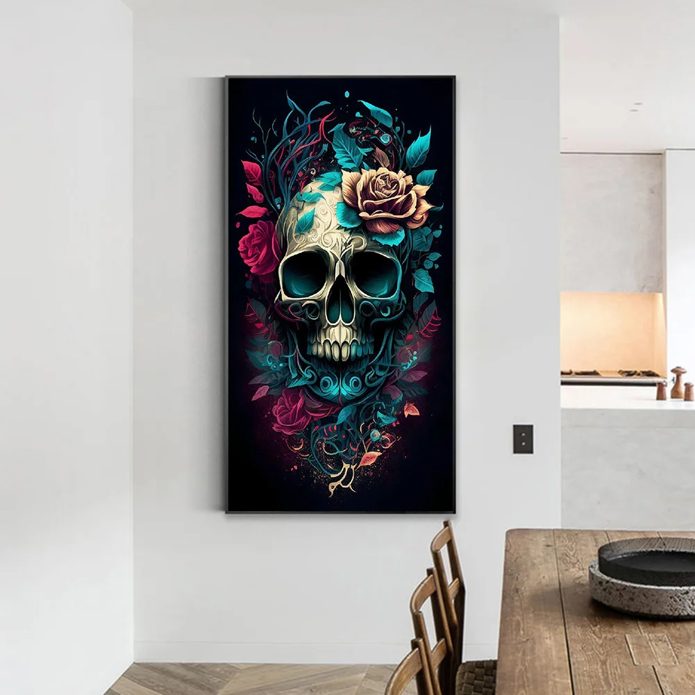 Diamond Painting - Full Round Drill - Flower Skull(40*70cm)