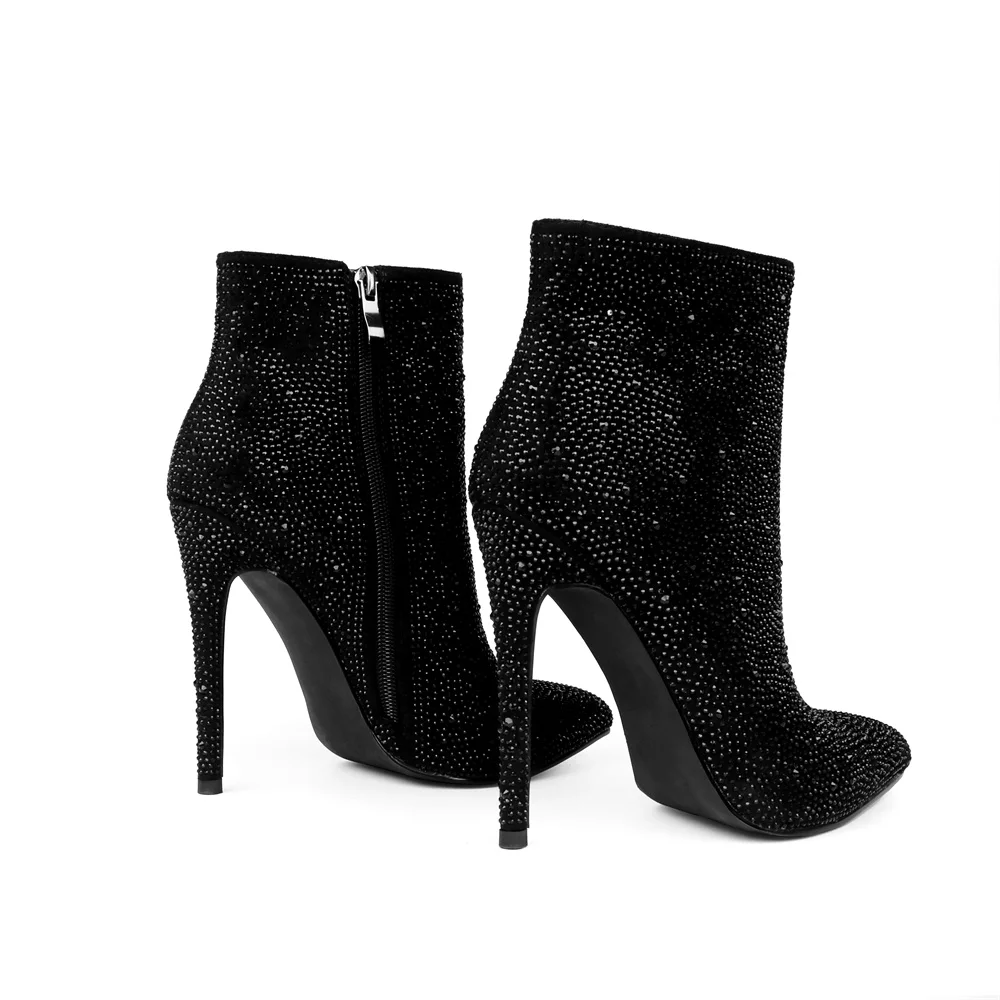 4.72" Women's Ankle Boots Rivets Shiny  Booties Closed Pointed Toe Stilettos Boots-MERUMOTE
