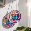 (18.5cm)DIY Acrylic Jigsaw Puzzle Window Hanging with Hanging Chain DIY Stained Glass Decoration Round Window Puzzle Decor for DIY Craft Project (Flower Butterfly)
