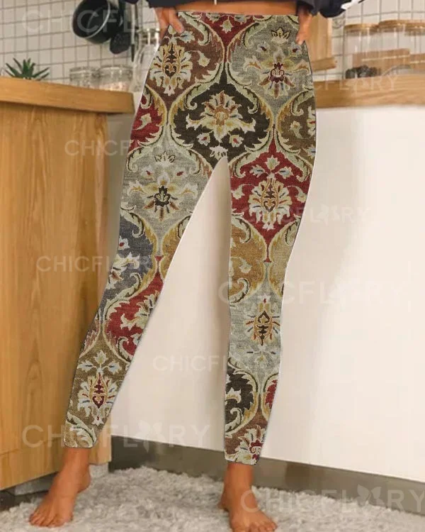 Casual Stretch Vintage Print Leggings Yoga Pants
