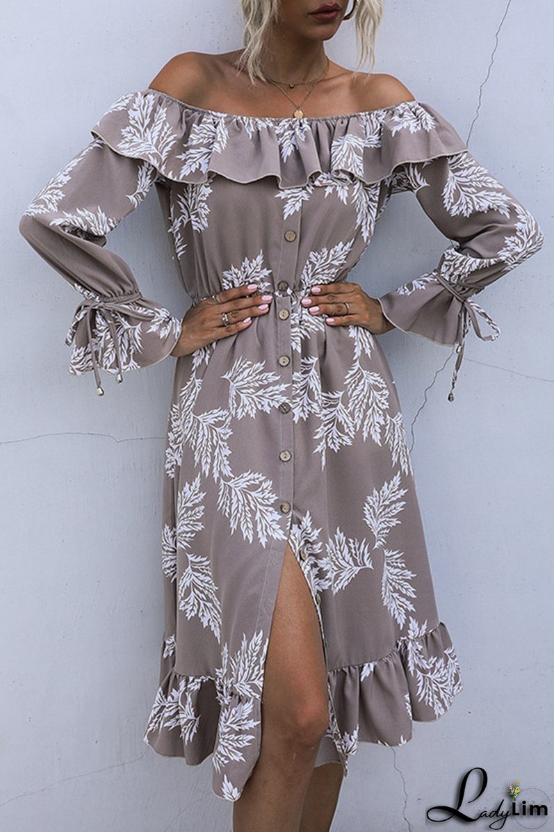 Elegant Floral Buckle Flounce Off the Shoulder Waist Skirt Dresses