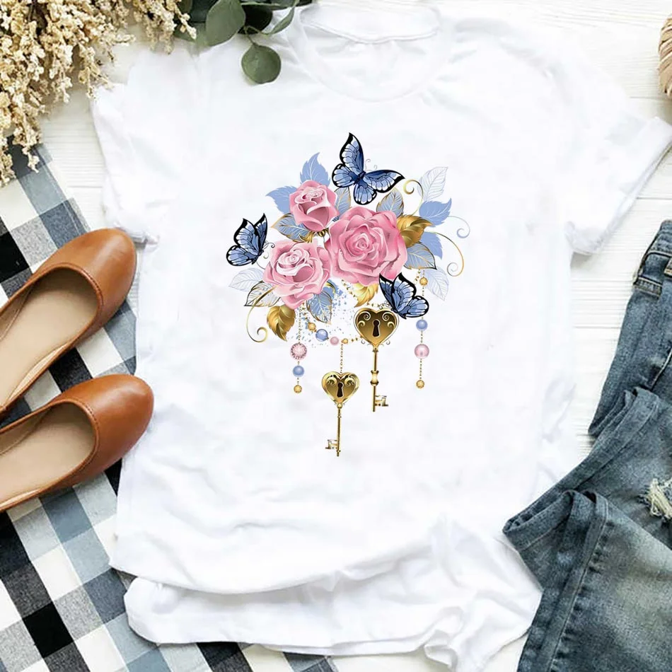 Beautiful Flowers Thermal Sticker On T-shirt DIY Washable Iron On Transfer For Clothing Funny Design Patches On Clothes Applique
