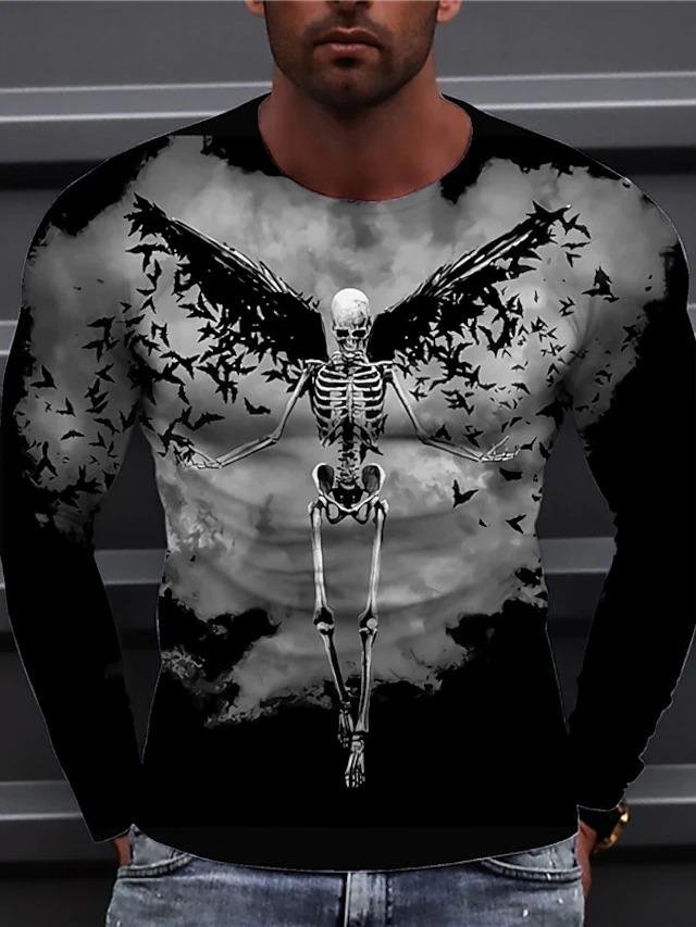 Men's Abstract Skull Printed Long Sleeve T