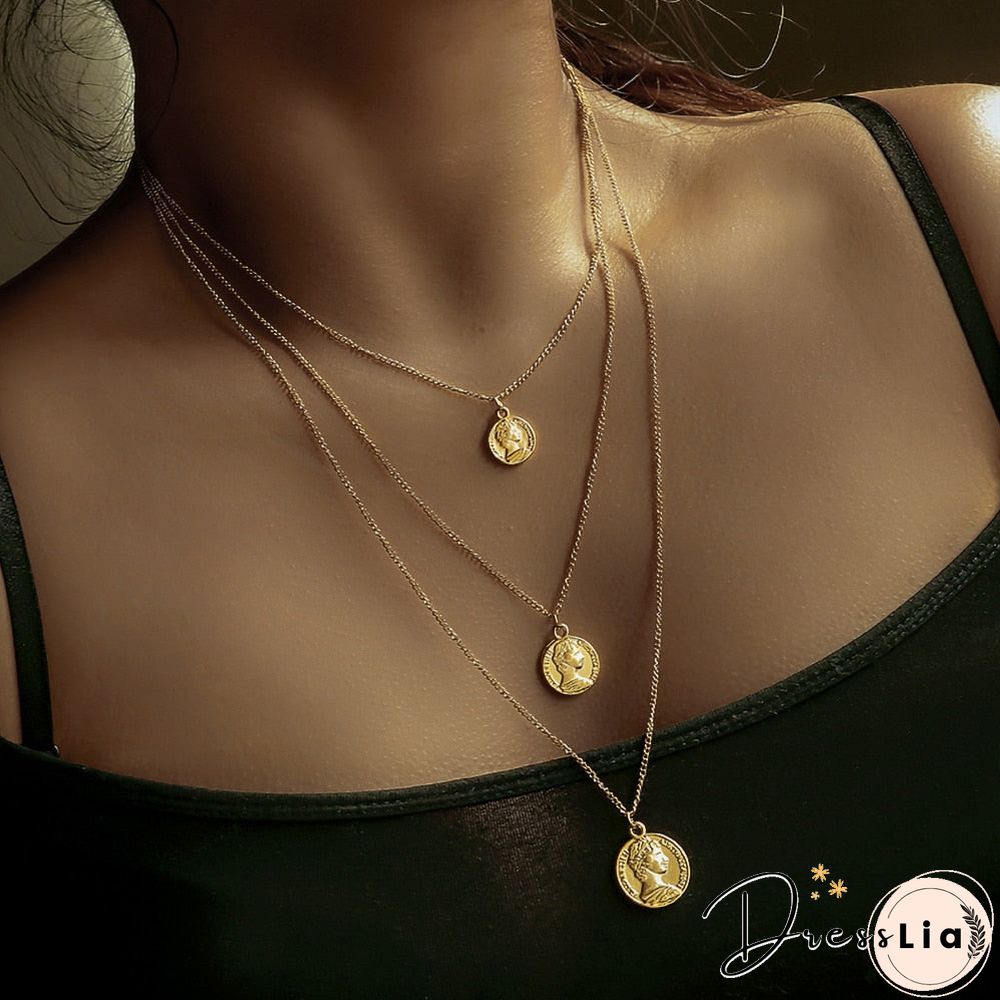Multilayer Moon Alloy Metal Disc Gold Pendant For Women New Trend Female Jewelry Collar
