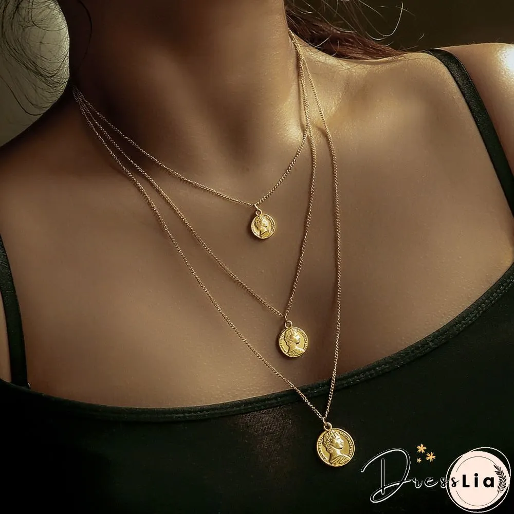 Multilayer Moon Alloy Metal Disc Gold Pendant For Women New Trend Female Jewelry Collar
