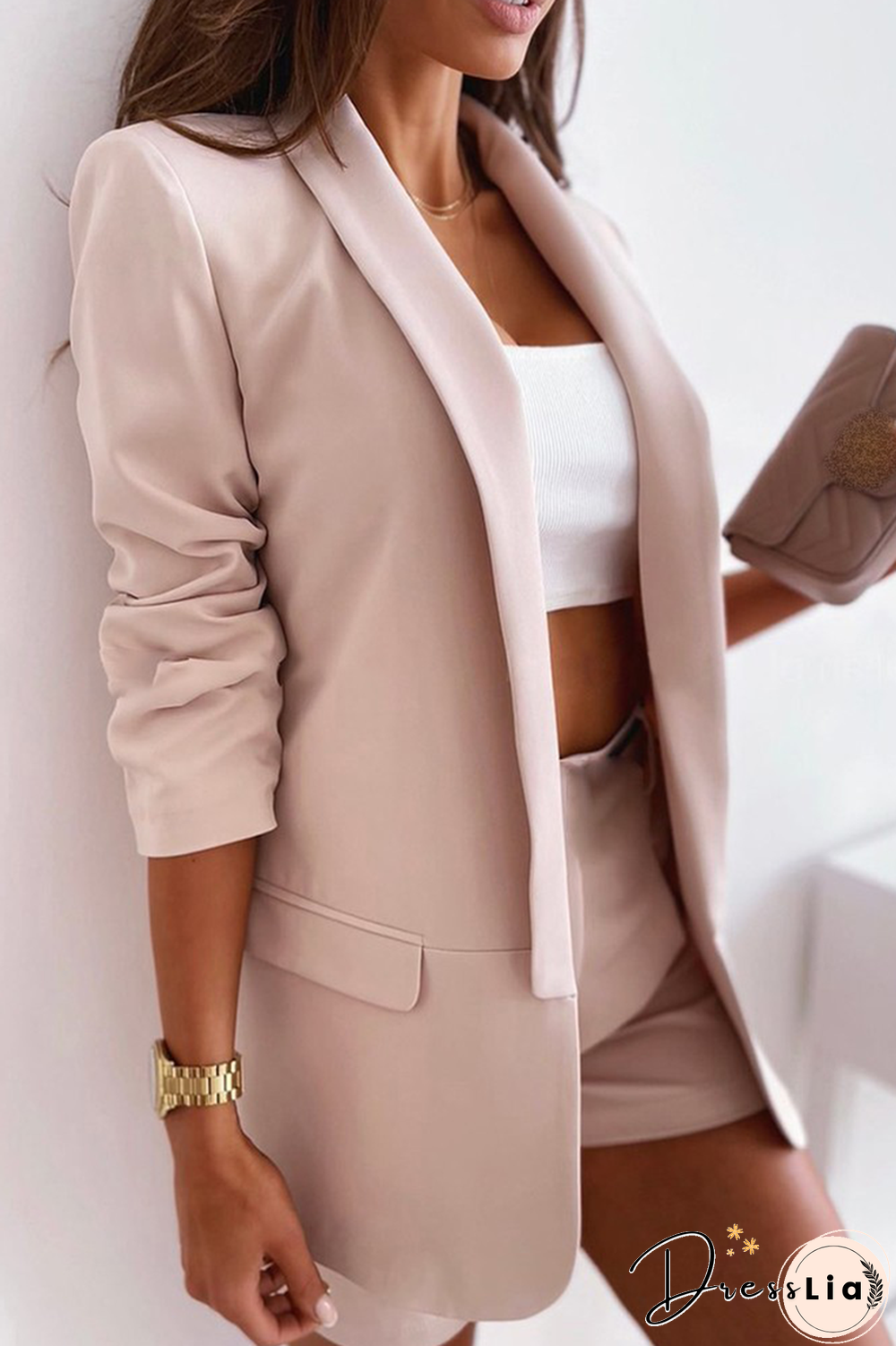 Casual Solid Split Joint Turndown Collar Outerwear