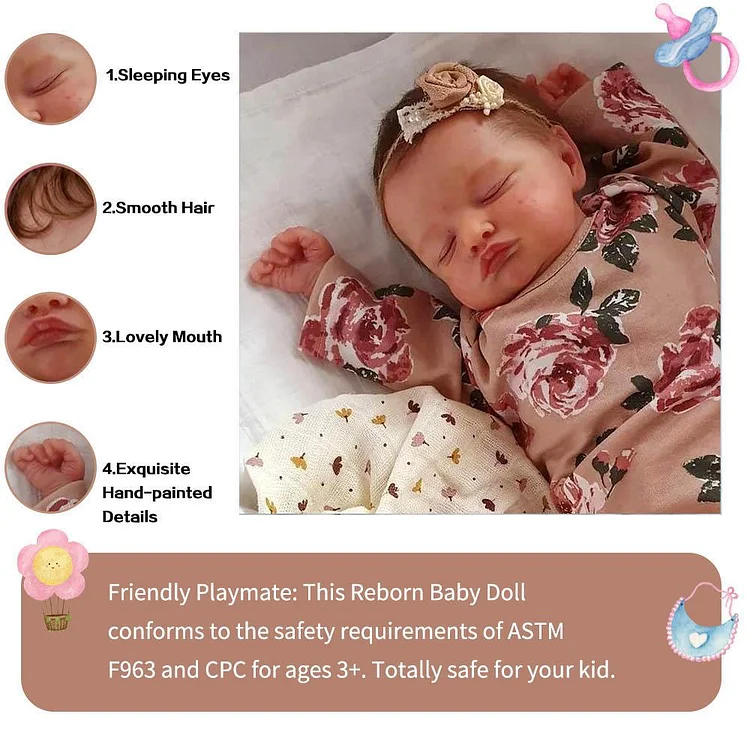 Handmade Reborn Dolls 20'' Cute Reborn Baby Doll Adalia with Brown