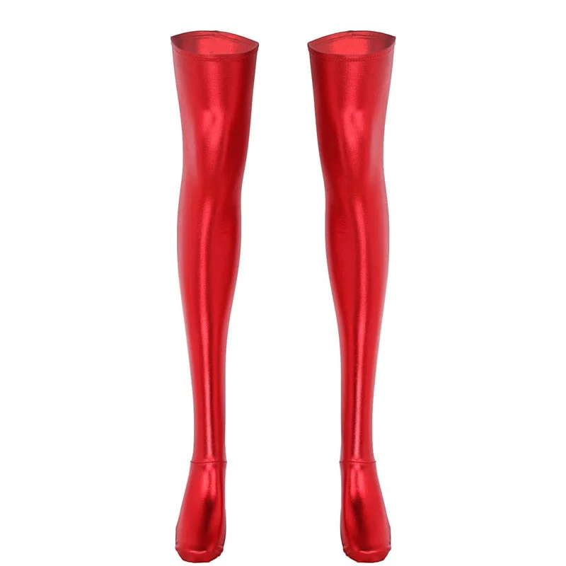 Women's Elastic Spandex Shiny Wet Look Thigh High Stockings Black Red Cosplay Costumes Accessories For Women Gothic Punk Style