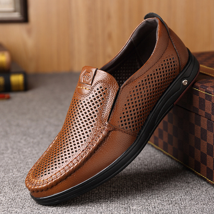 Arkget Shoes | Men's Leather Breathable Hollow-Out Casual Loafers Slip-On Comfy Shoes