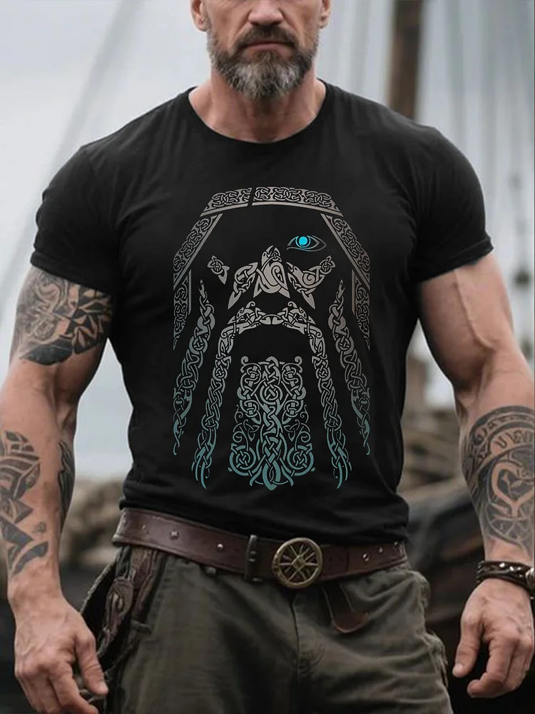 Herren Viking Style Odin Bedrucktes T-Shirt
