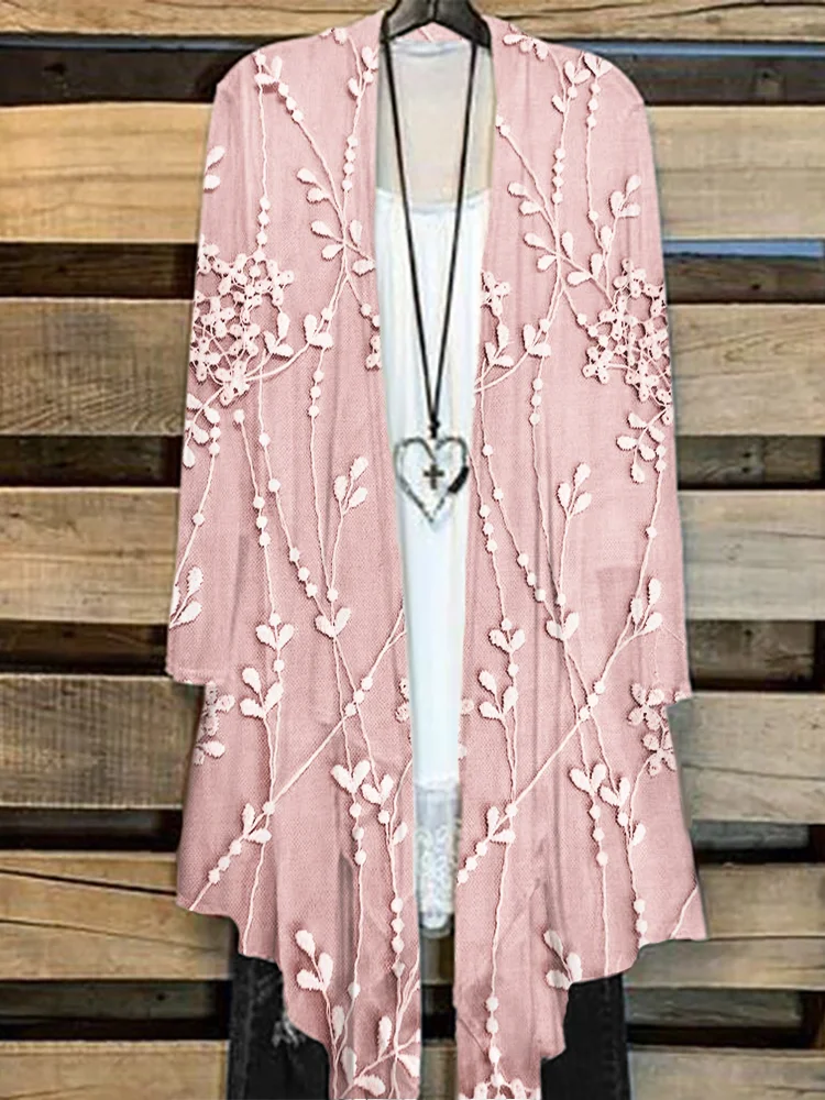 VChics Classy Floral Lace Embroidered Flowy Cardigan
