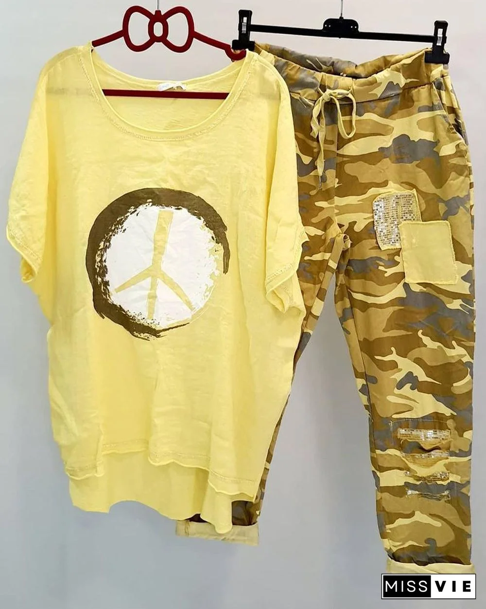 Camouflage Women's Printed Casual Two-piece Suit