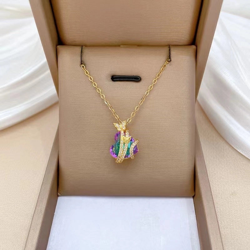 Elegant Animal Star Heart Shape Titanium Steel Rhinestones Plating Inlay Pendant Necklace