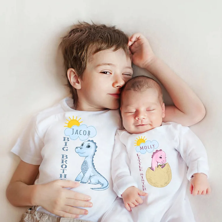 BlanketCute-Personalized Dinosaur Siblings Family Cotton Casual T-shirt | 75