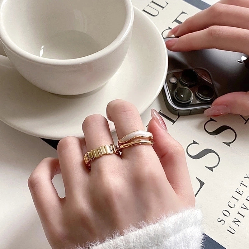 Casual Minimalist Irregular Copper Gold Plated Zircon Open Ring In Bulk