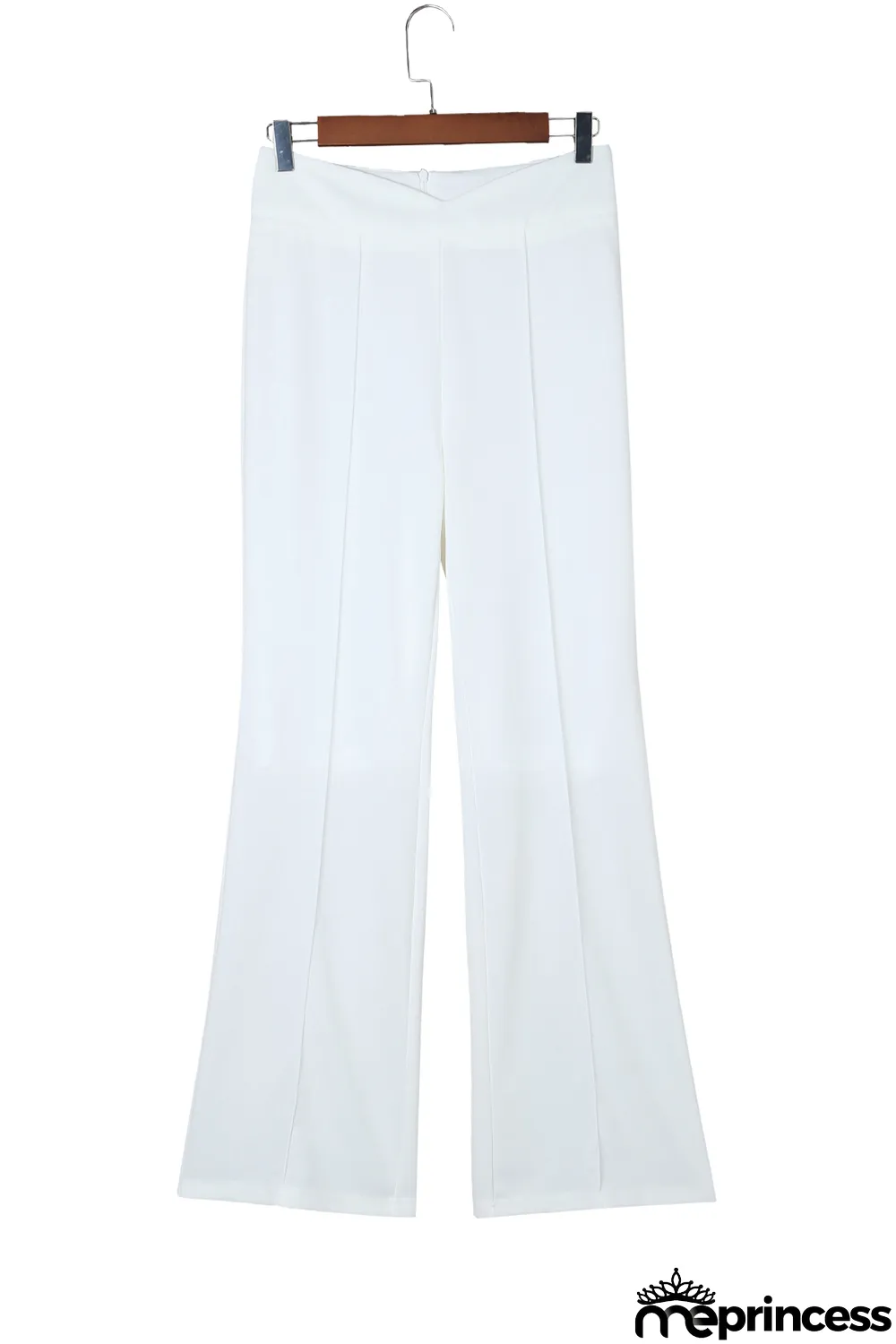White Wavy Plunge High Waist Wide Leg Pants