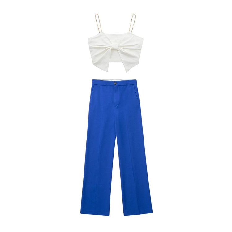 Temperament Contracted Chain Condole Ribbon Bow Two Piece Set（Size runs small）