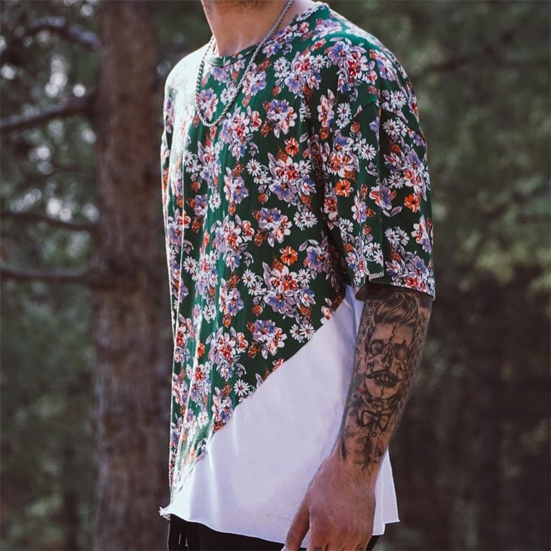 Men's Resort Style Floral Print T-shirt、、URBENIE
