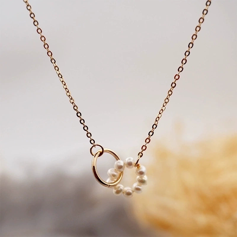 304 Stainless Steel Freshwater Pearl Copper Vacuum Plating Round Necklace