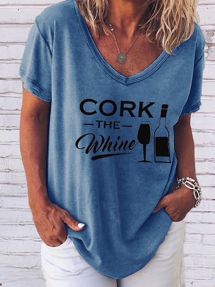 Bestdealfriday Cork The Whine Graphic V Neck Tee