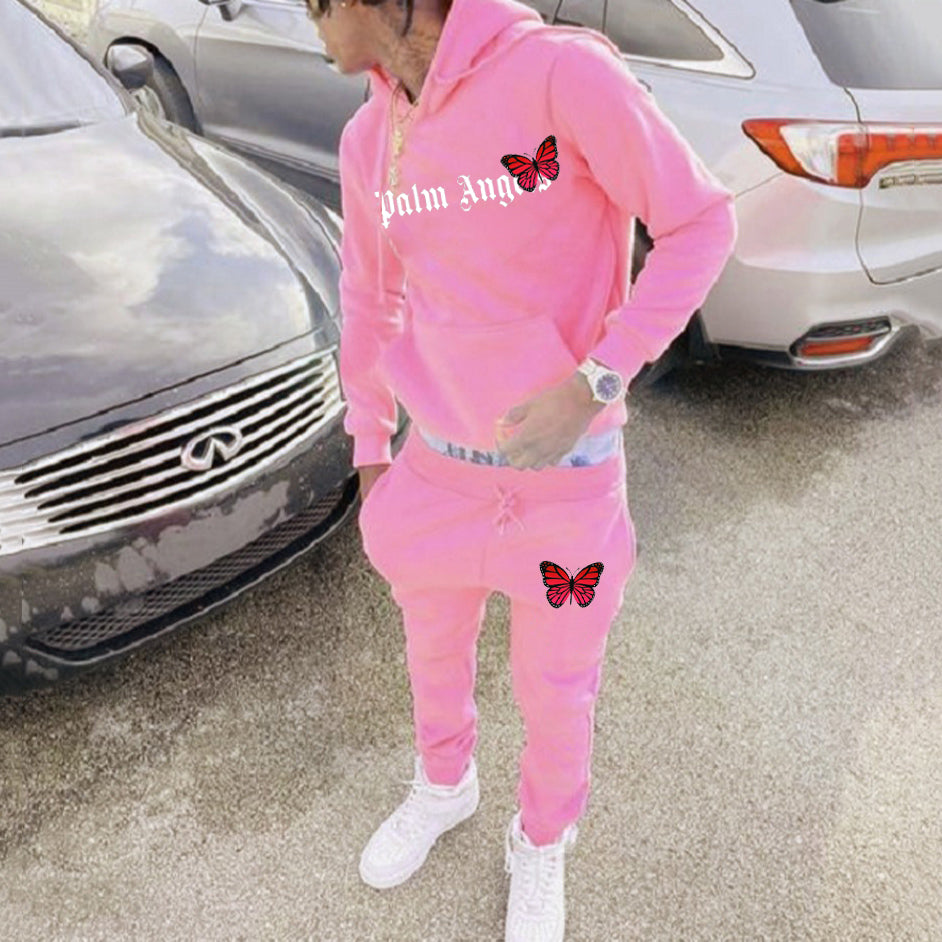 Casual Plam Angles Butterfly Print Two-Piece Set