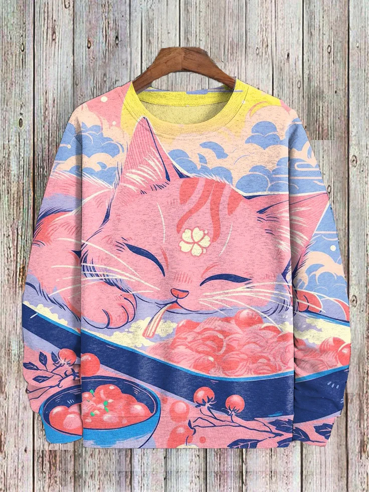 Men's Pink Cat Take A Bath Art Print Casual Sweatshirt