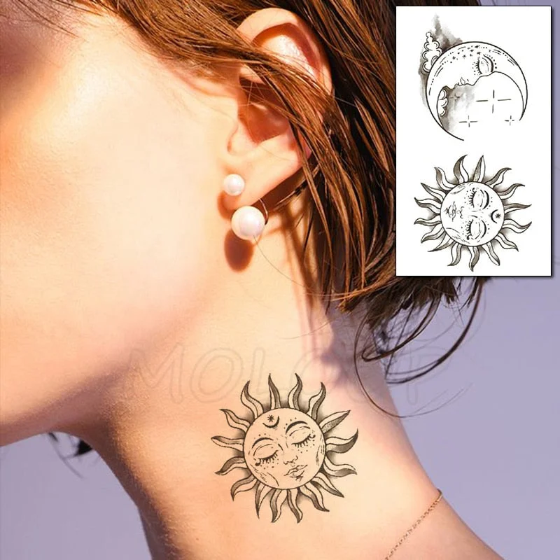 Tattoo Sticker Moon Sun Lunar Star Element Body Art Makeup Waterproof Temporary Women and Men Fake Tatoo