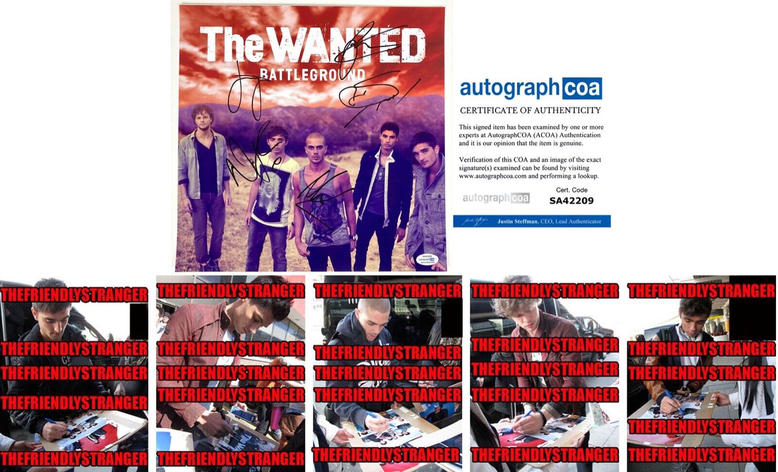 THE WANTED All 5 signed Autographed 12X12 Photo Poster painting PROOF h MAX Tom Parker ACOA COA