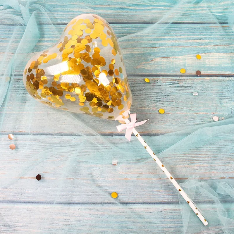 1 Set 5inch Confetti Balloon Cake Topper Decoration with Paper Straw Bow Baby Shower Favors Wedding Birthday Party Supplies