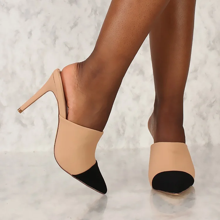 Women's Black and Nude Stiletto Heels Mule |FSJ Shoes