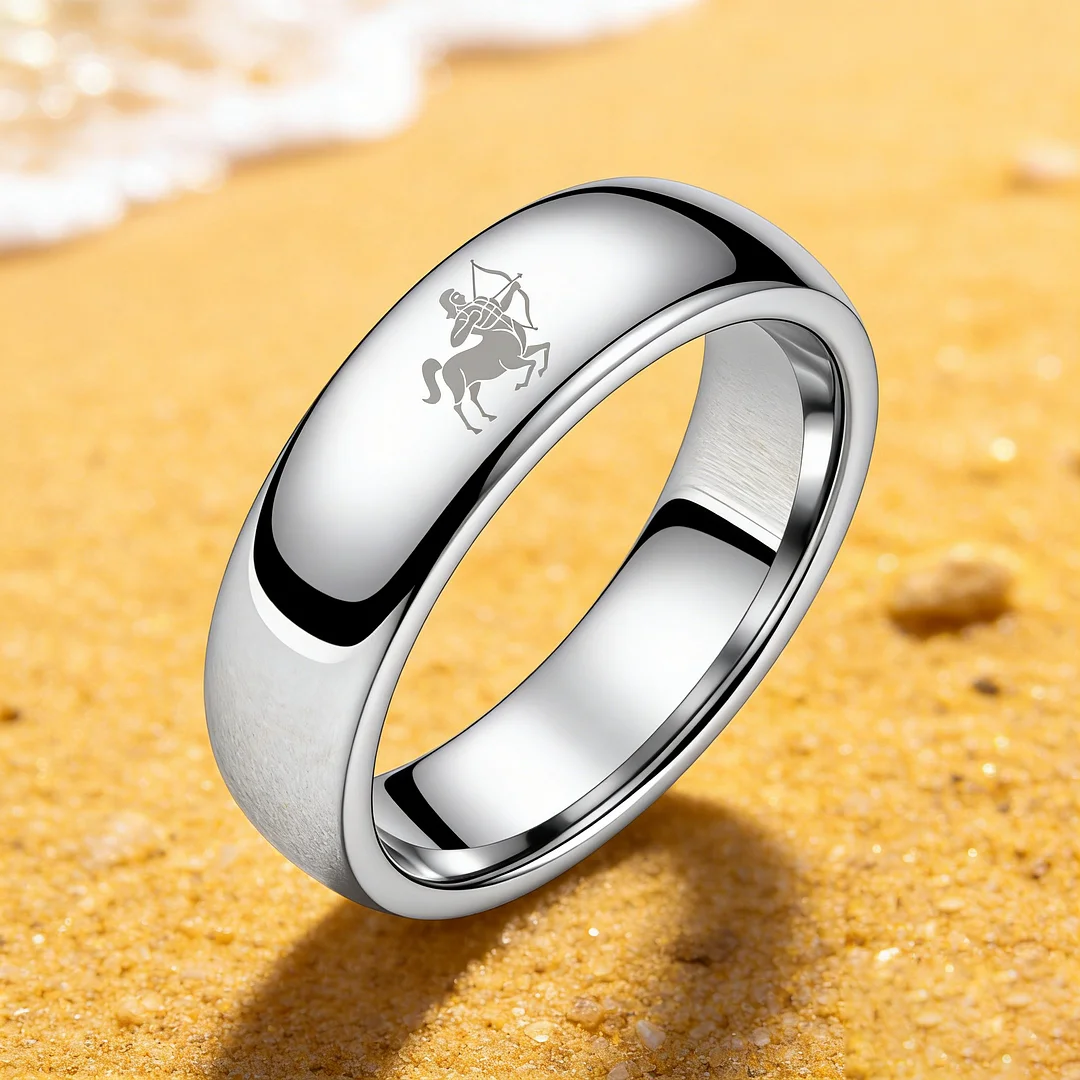Men Women Sagittarius Tungsten Carbide Rings Prints Laser Design Domed Top Sliver Tungsten Wedding Bands 4MM 6MM 8MM Width