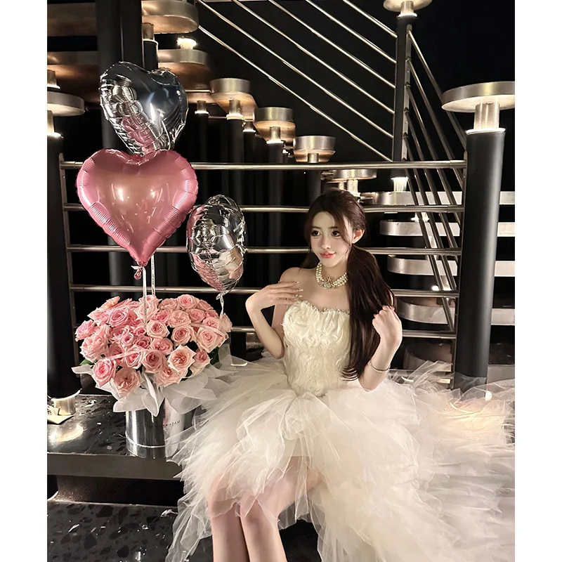 Abebey-nye outfits Women's Big Swing Evening Dress Sexy Strapless Backless Feather Lace Skirt Dubai Banquet Gown Elegant Dresses for Women Vestidos-back to school dress 2025