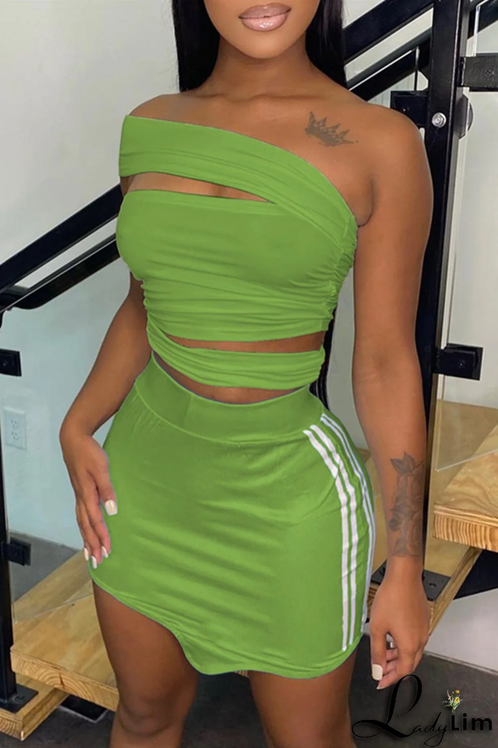 Black Fashion Sexy Solid Split Joint Backless Strapless Sleeveless Two Pieces