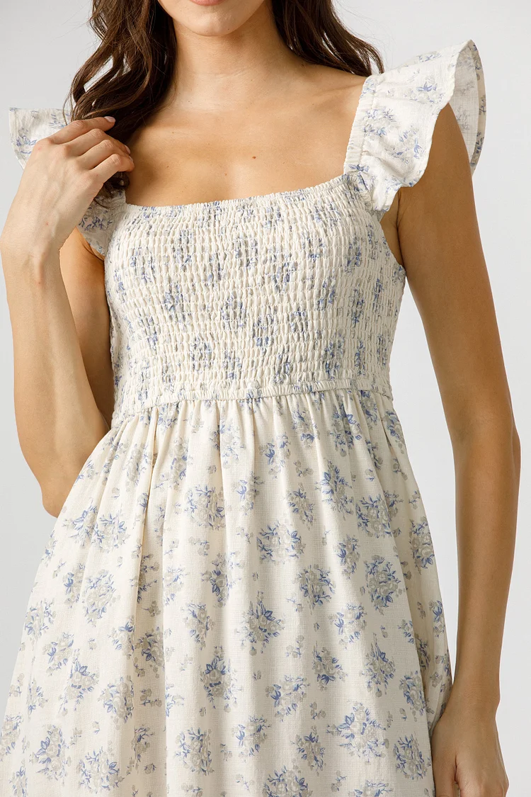Gabriella Floral Cotton Smocked Midi Dress