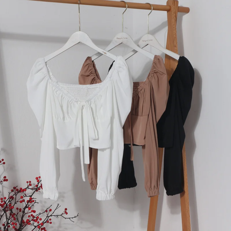 Churchf Telding Bow Collar Long Sleeve Shirt Short Umbilly Pure Lust Wind Shoulder Coat 8829