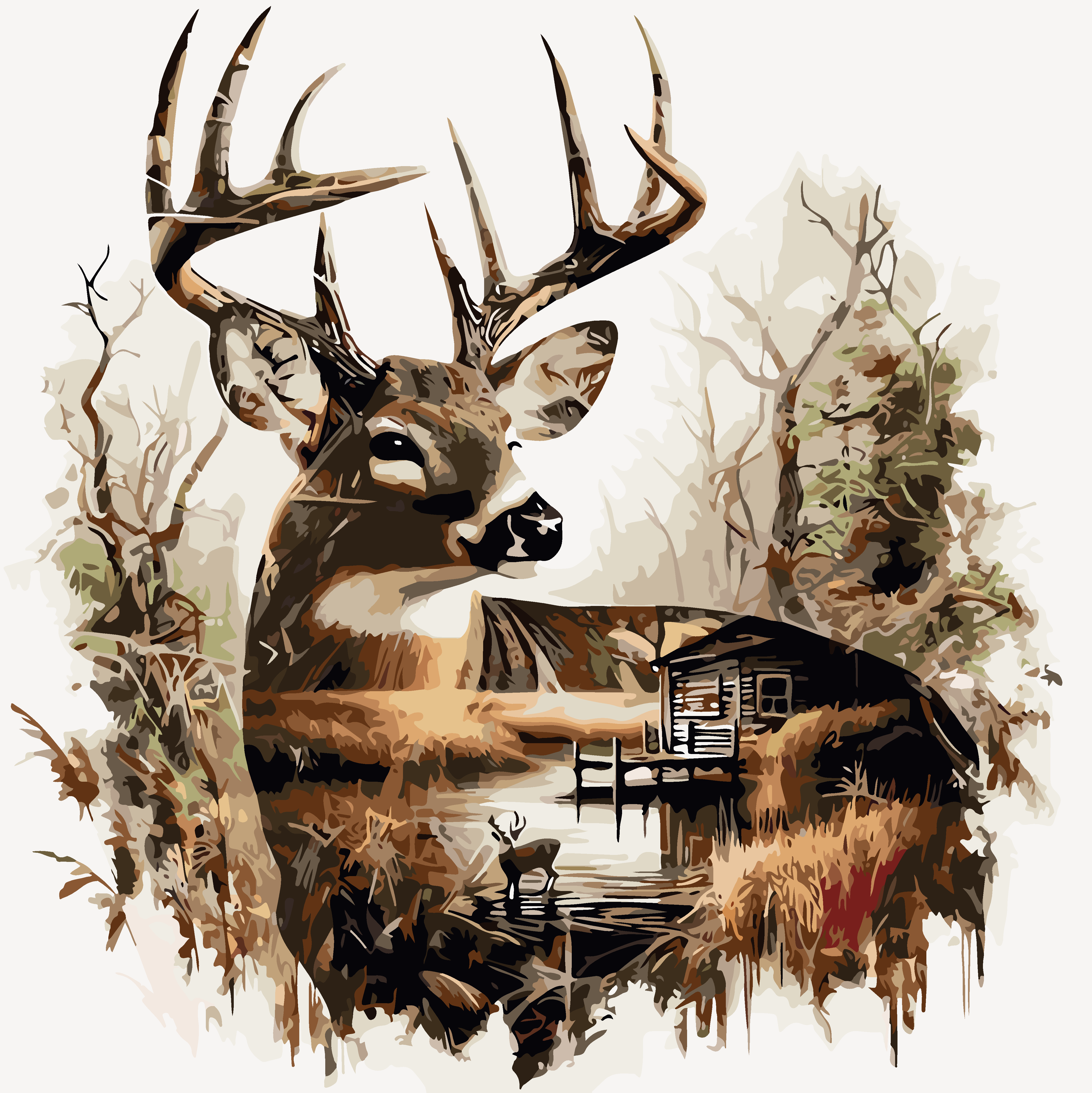 Deer With Cabin Landscape - Paint by Numbers - 30*30cm/40*40cm