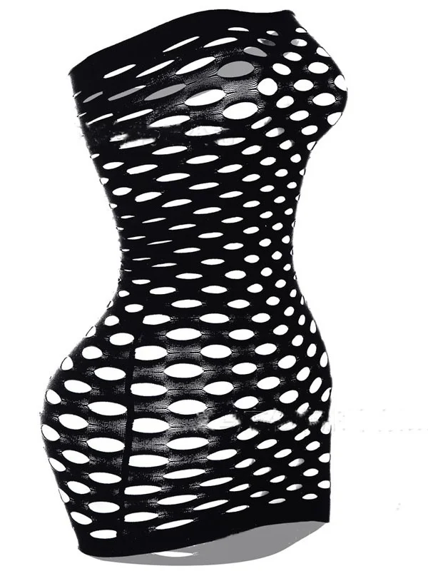 Buttock Wrap Skirt Bra Net Dress Whole Body Hollow Round Hole Bodysuit