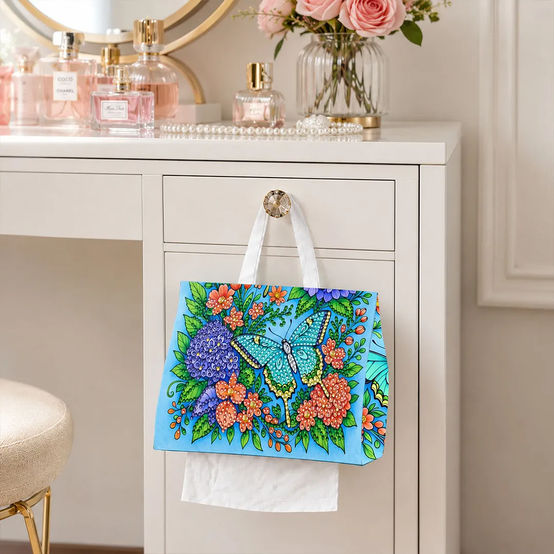 Diamond Tissue Organizer Exquisite Craftsmanship for Bathroom Bedroom Decor (Blue Butterfly)
