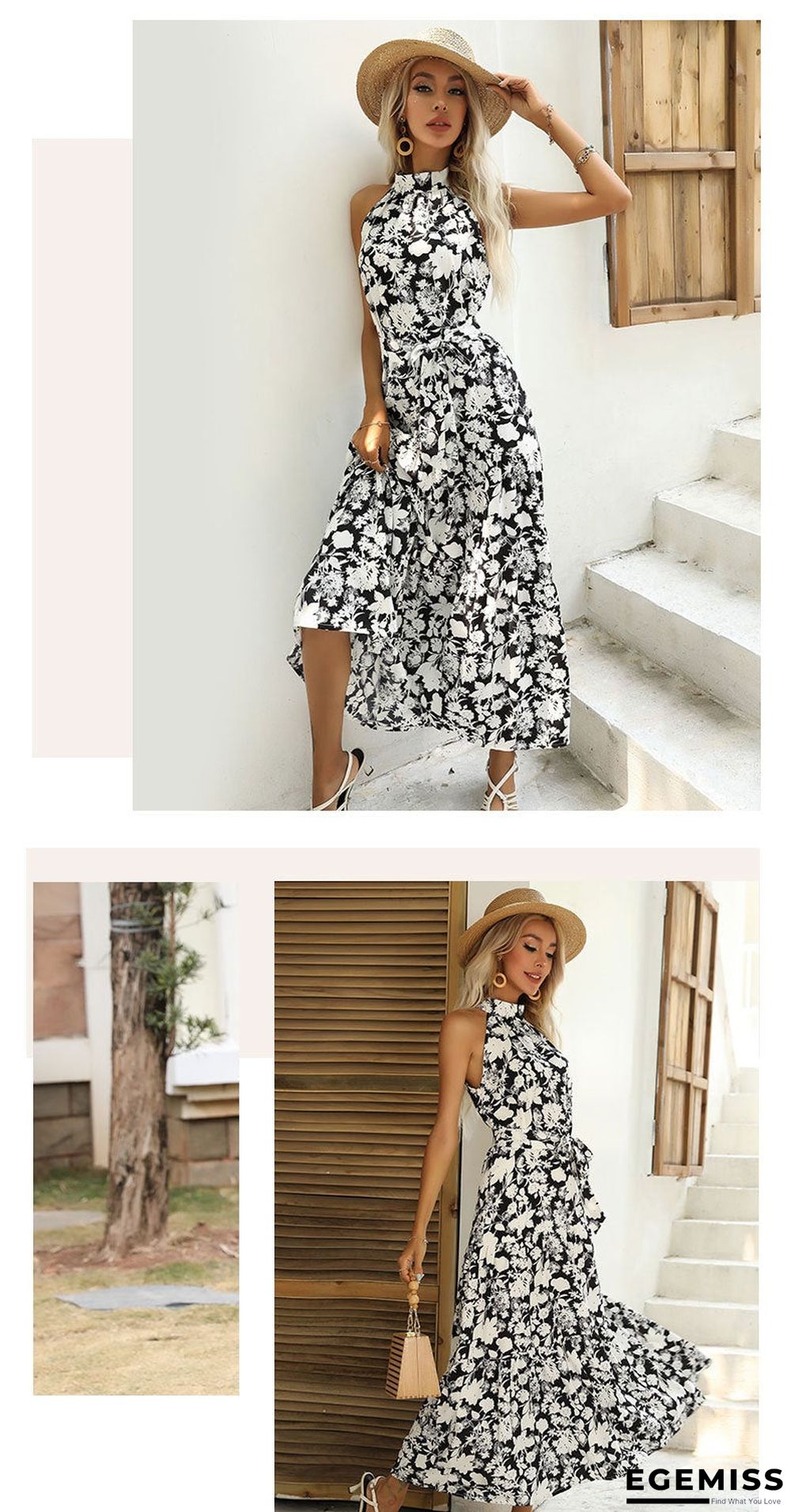 Summer New European and American Printed Open Neck Dress with Suspender | EGEMISS