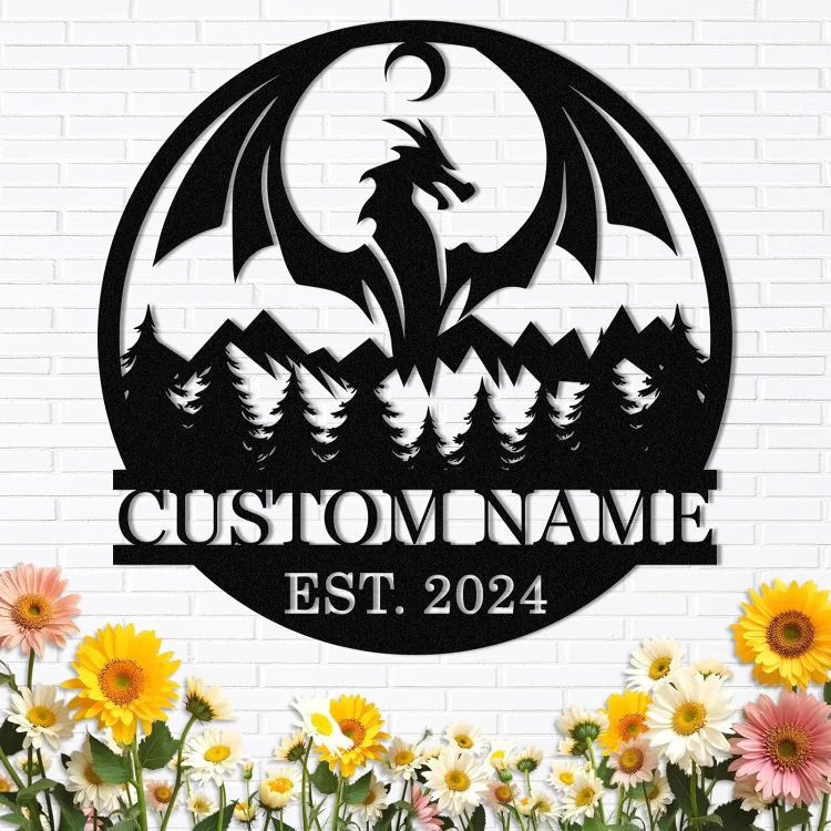 Personalized Dragons Metal Signs - Custom Metal Dragon Wall Decor, Metal Name Sign, Black Western Dragons Metal Wall Art, Evil Dragons Signs Gift, Outdoor Metal Wall Art, Letter Wall Decor