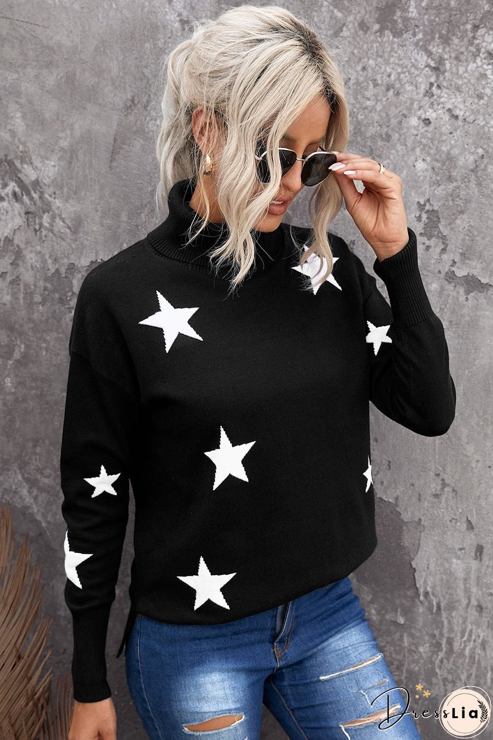 Turtleneck Star Print Sweater