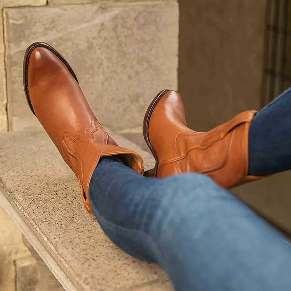 Brown Closed Toe Chunky Heel Casual Ankle Women's Western Boots