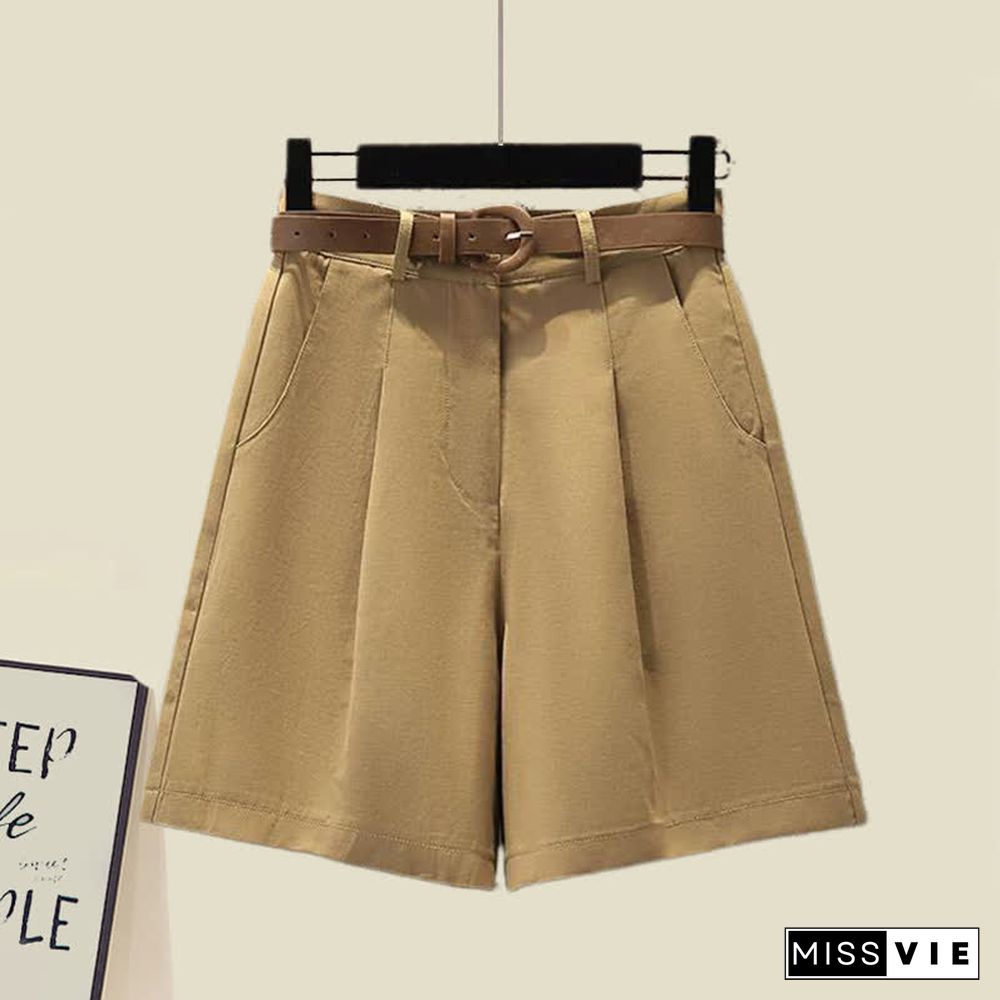 Embroidery Lace Up T-Shirt Wide Leg Shorts Two Pieces